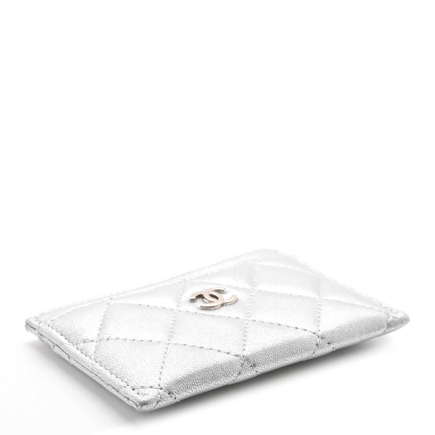 Metallic Lambskin Quilted CC  Holder Silver