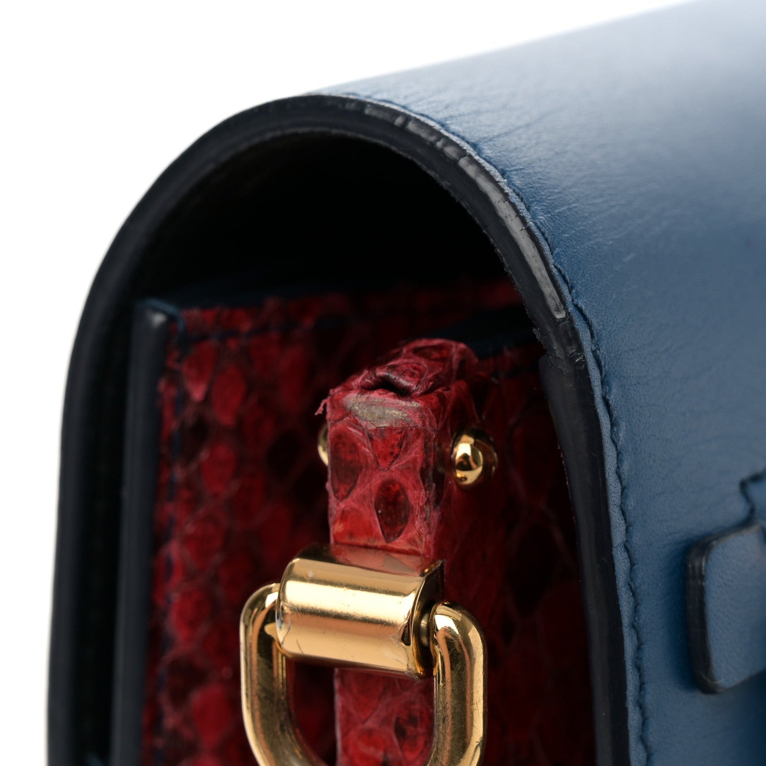 Calfskin Snakeskin Lucia Shoulder Bag Blue Red