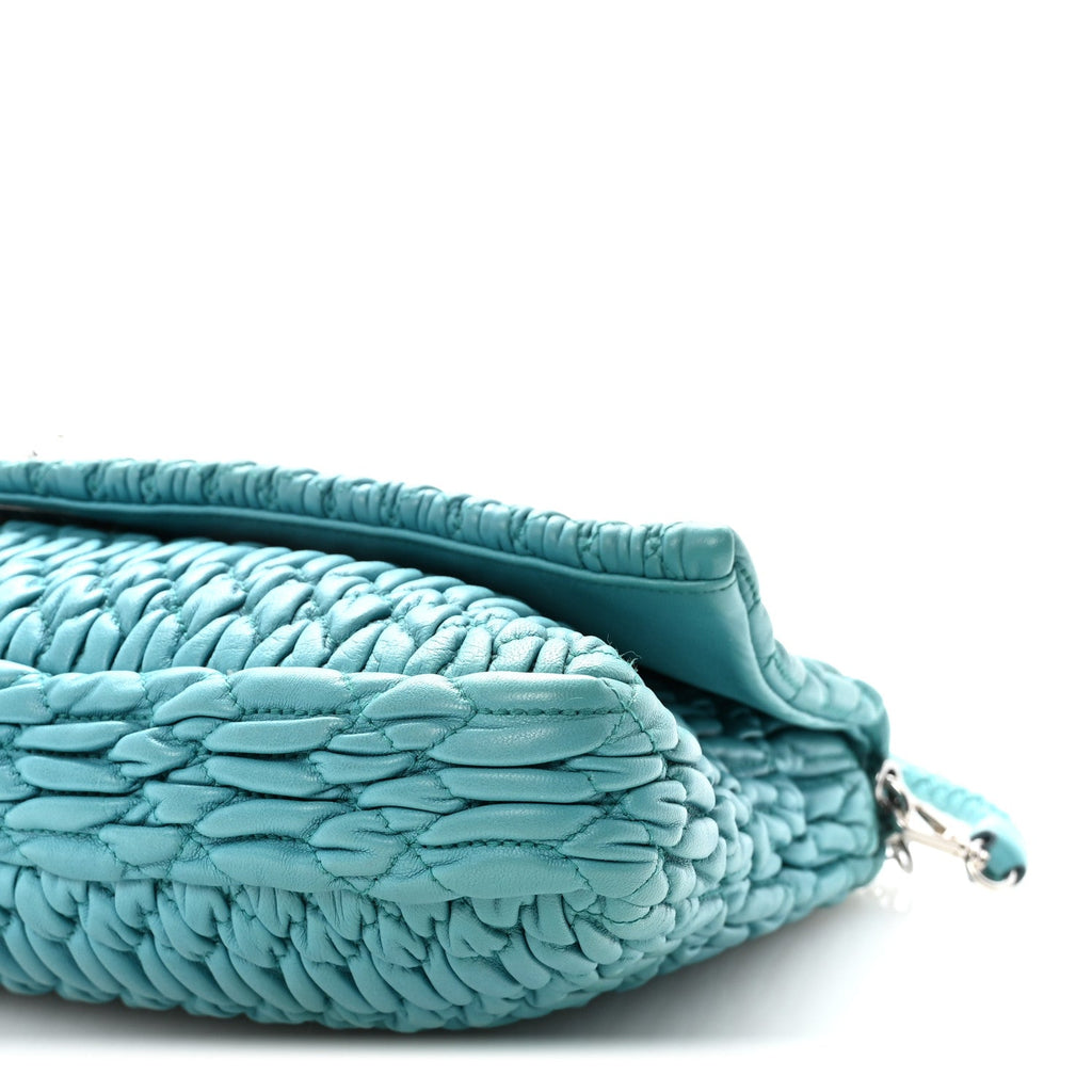 Nappa Matelasse Crystal Flap Clutch Turchese