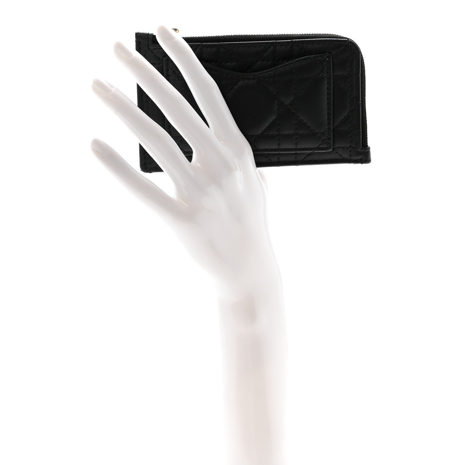Supple Calfskin Cannage Lady Dior Cosmos Zipped  Holder Black