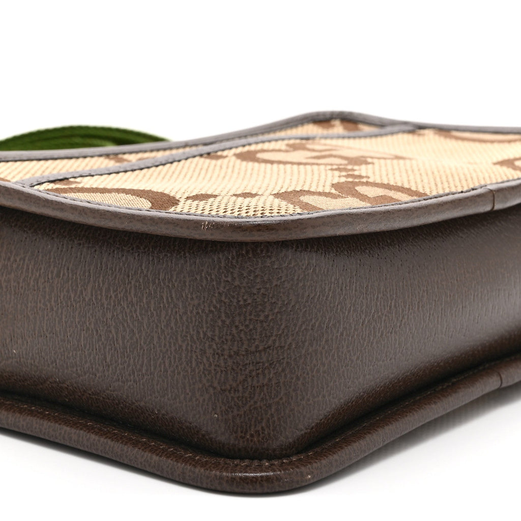 Monogram Jumbo GG Textured Dollar Calfskin Web Mini Crossbody Bag Camel Ebony New Acero