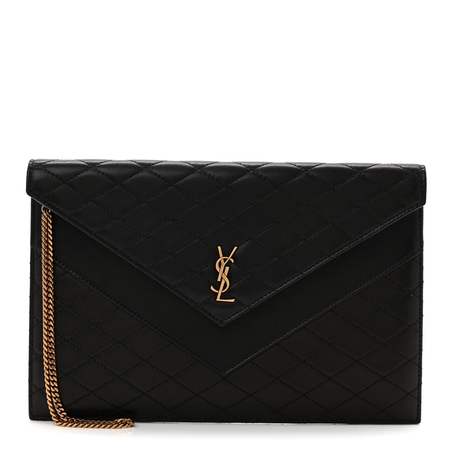 Lambskin Quilted Double Flap Chain Pouch Black