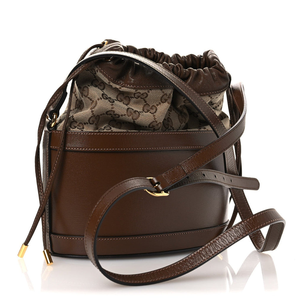 Monogram Textured Calfskin Horsebit 1955 Drawstring Bucket Bag Beige Brown Sugar