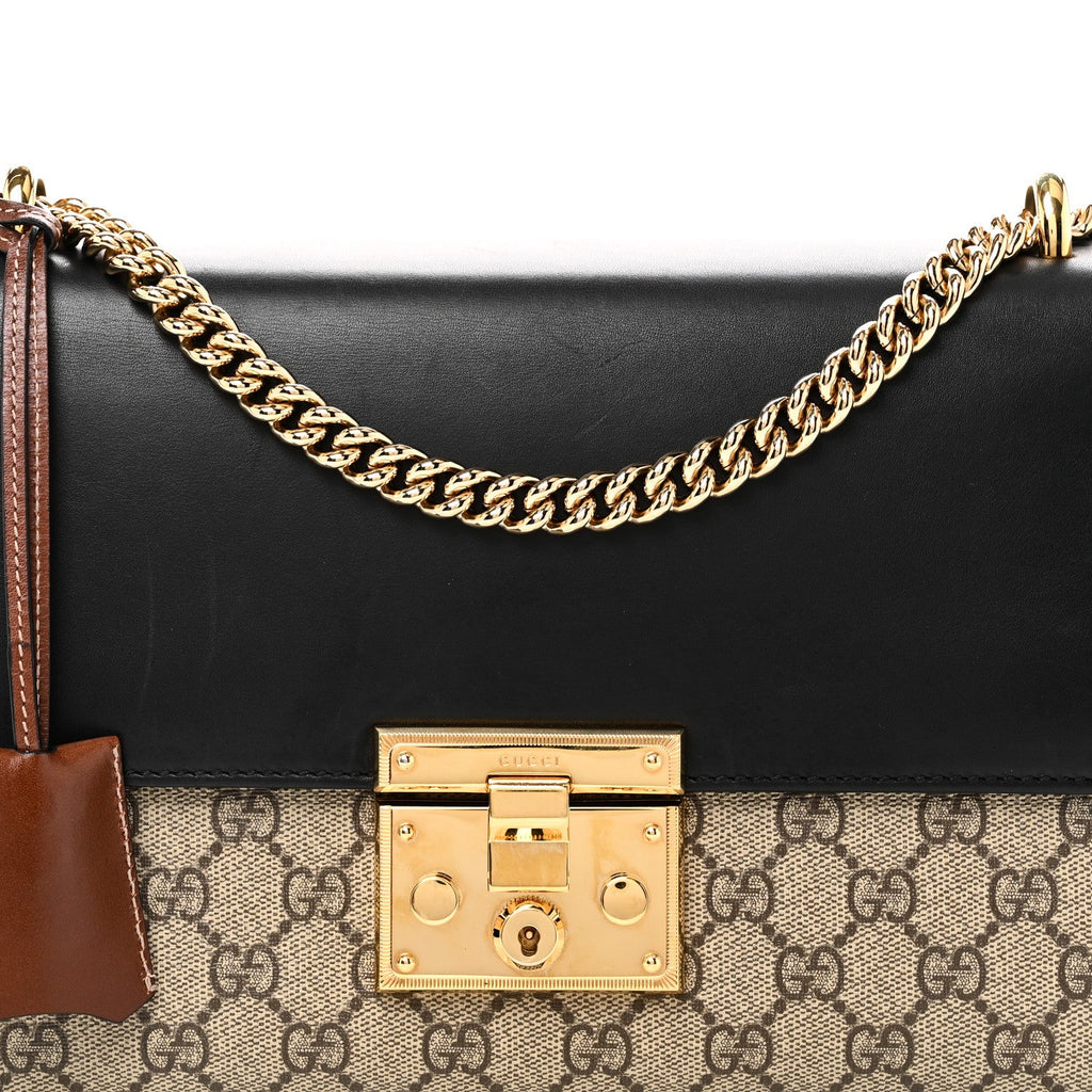 GG Supreme Monogram Calfskin Medium Padlock Shoulder Bag Beige Black Cuir