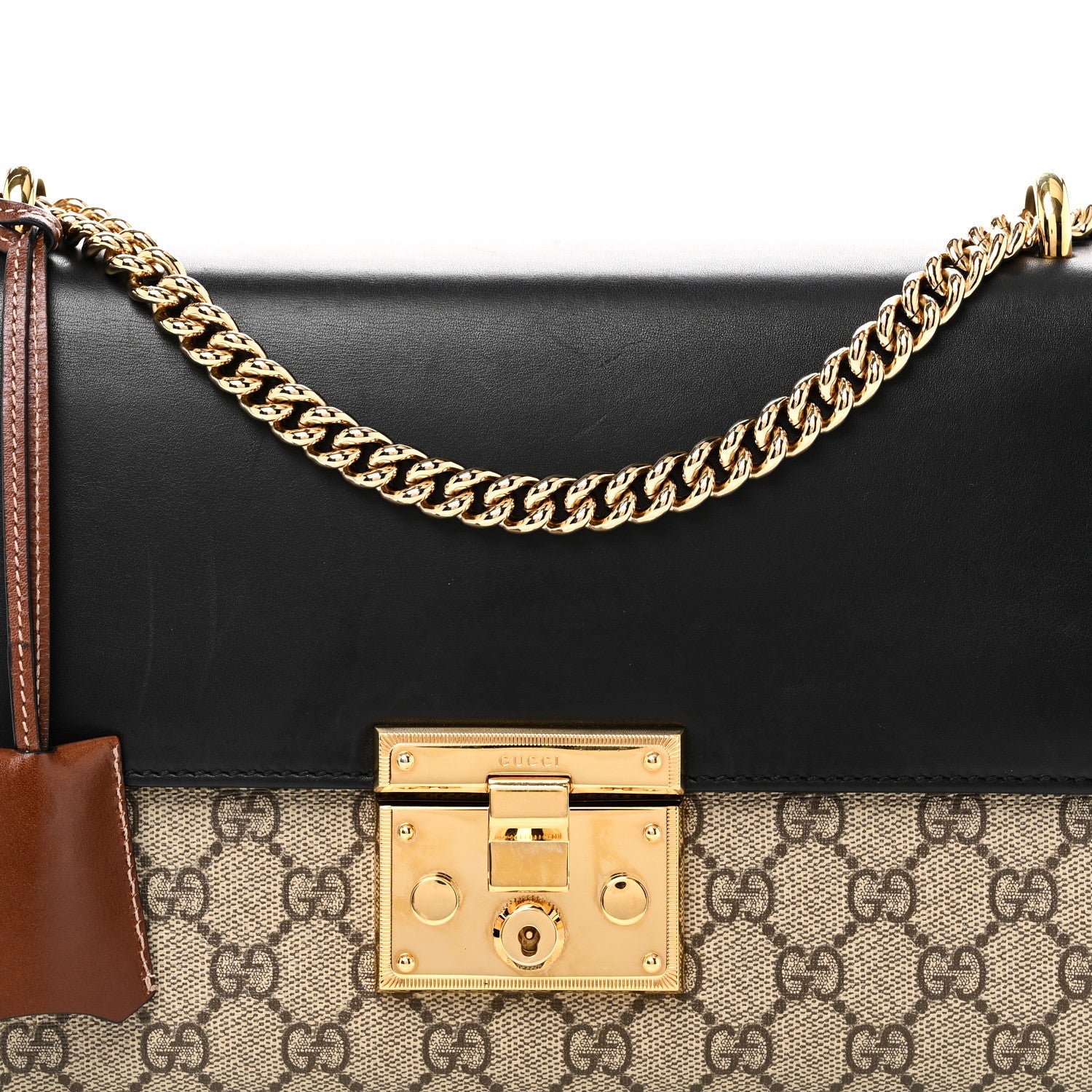 GG Supreme Monogram Calfskin Medium Padlock Shoulder Bag Beige Black Cuir