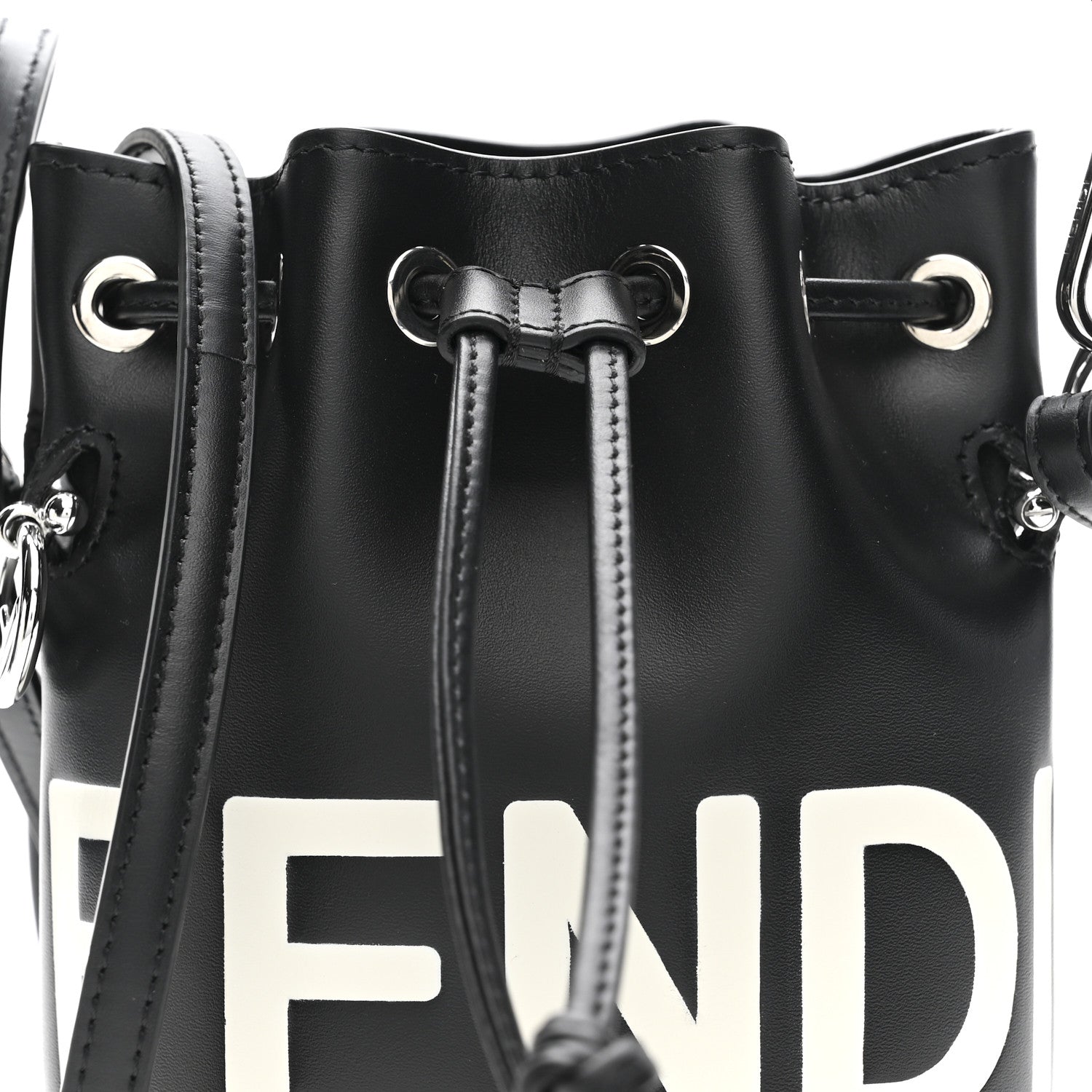 Vitello King F is Fendi Logo Embossed Mini Mon Tresor Bucket Bag Black