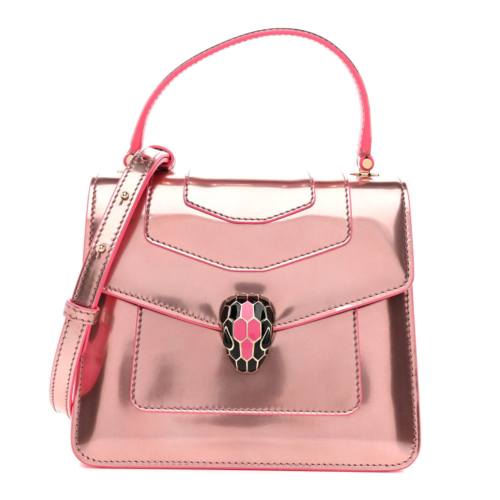 Metallic Calfskin Serpenti Forever Top Handle Pink