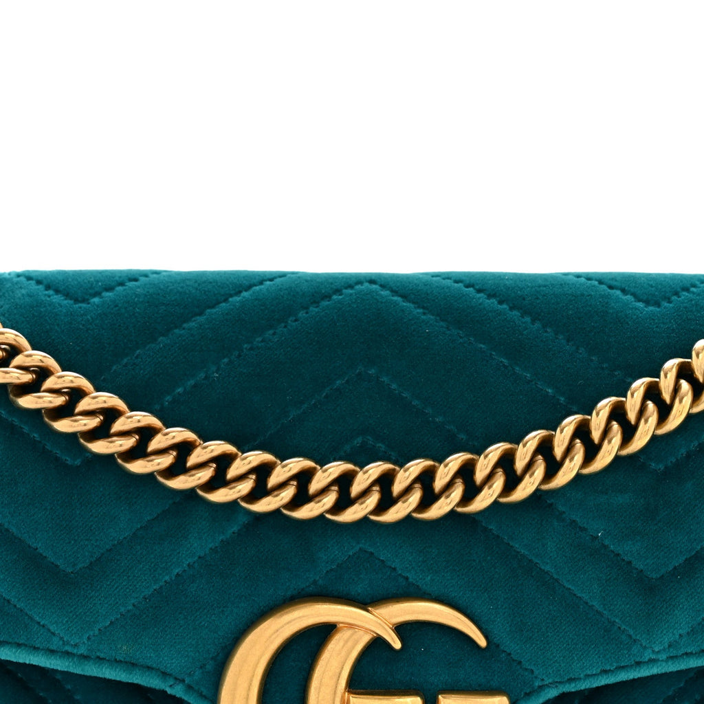 Velvet Matelasse Small GG Marmont Shoulder Bag Pavone Cyan