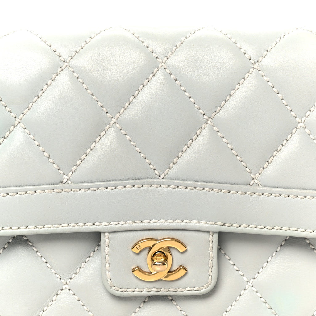Calfskin Quilted Wild Stitch Large Flap Light Blue