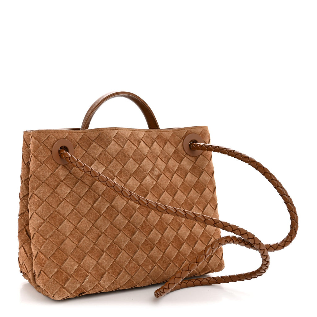Suede Intrecciato Small Andiamo Shoulder Bag Amber