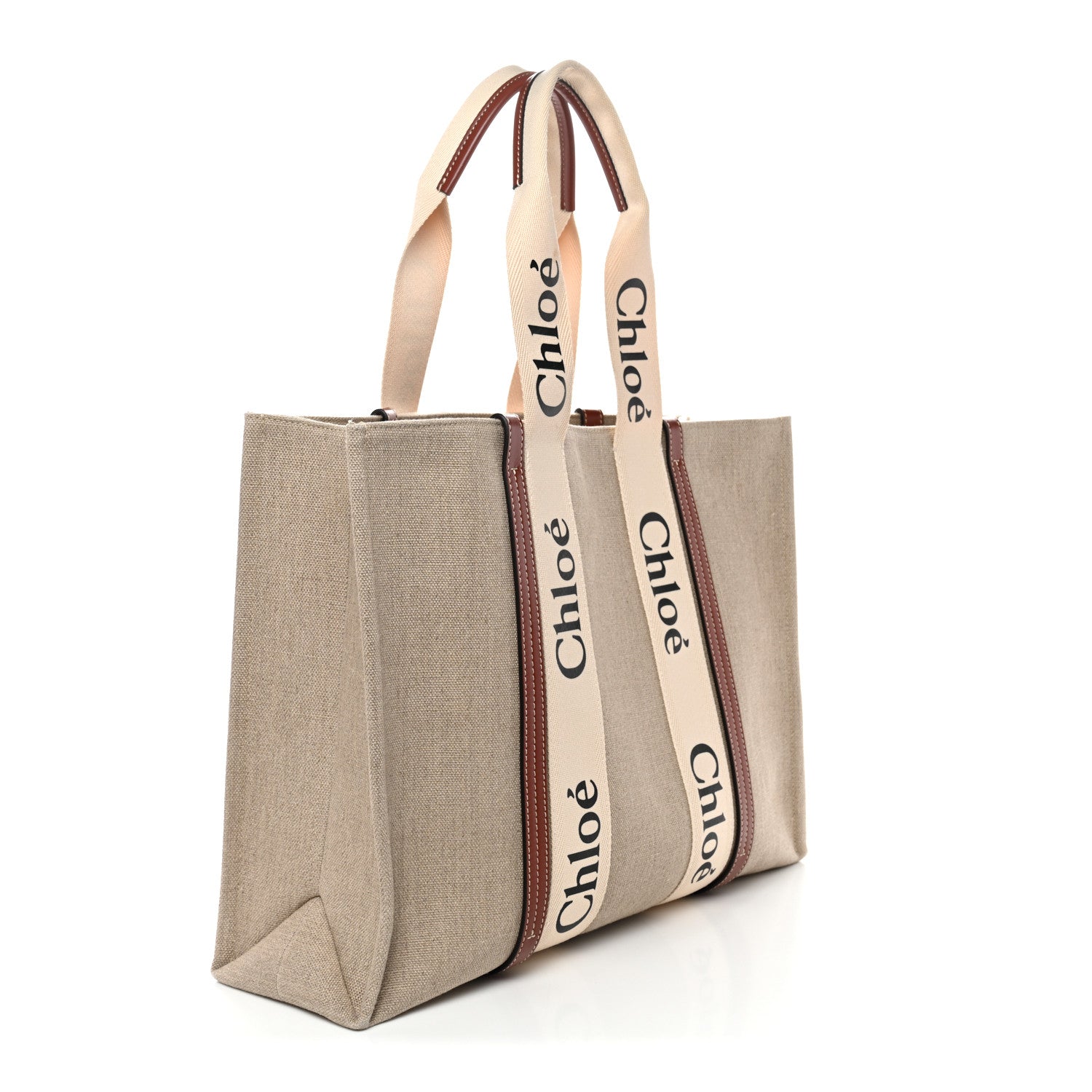 Cotton Calfskin Large Woody Ribbon Tote White Brown