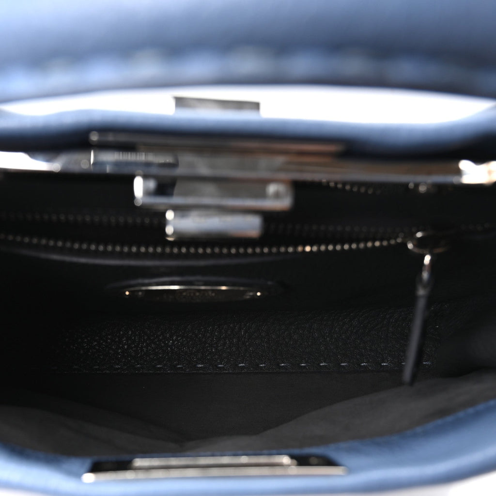 Cuoio Romano Selleria Bi-Color Medium Peekaboo Iconic Satchel Argento Blue Asfalto