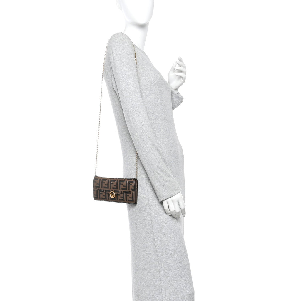Vitello Soft F is Fendi Bi-Color FF 1974 Embossed Continental Envelope Wallet On Chain Maya Black