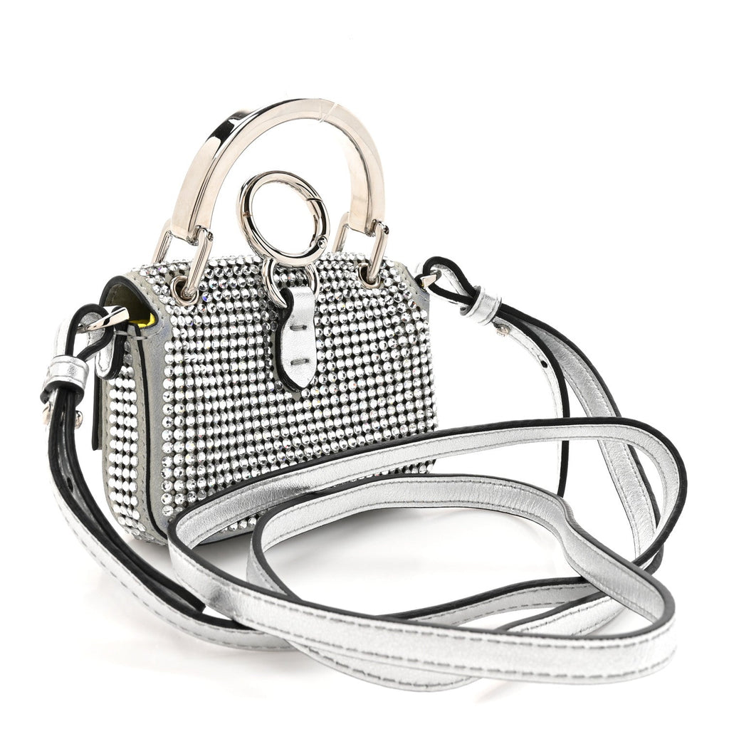 Nubuck Crystal Catalan Mirror Nano Maxi Buckle Baguette Charm Pietra Argento