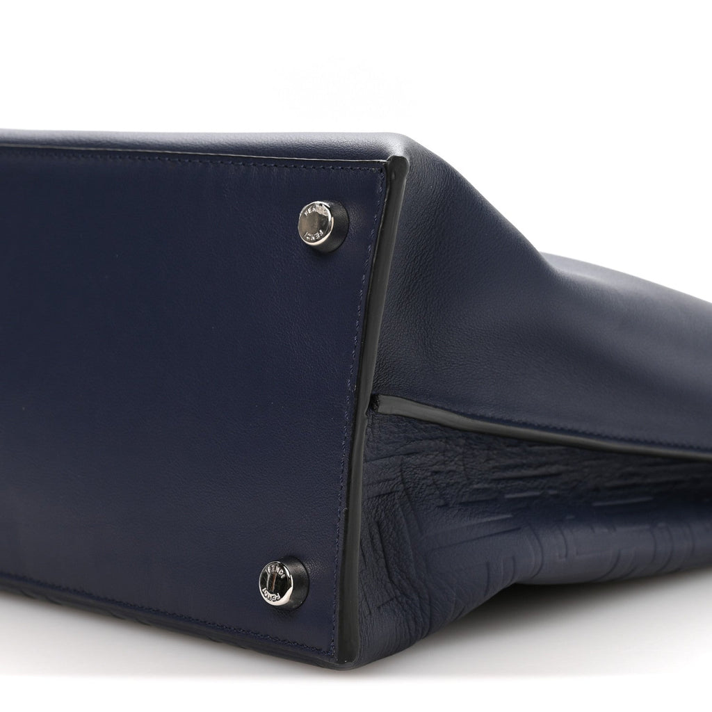 Calfskin Embossed Large Peekaboo Iconic Fit Satchel Blueberry