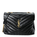 Calfskin Y Quilted Monogram Medium Loulou Chain Satchel Black