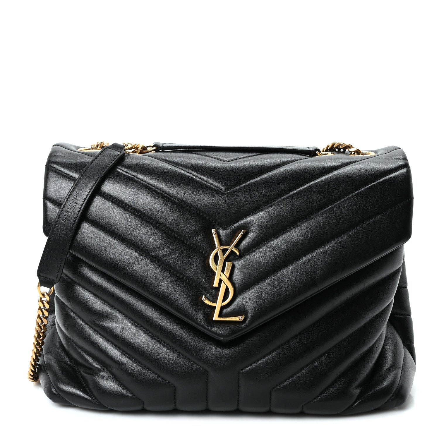 Calfskin Y Quilted Monogram Medium Loulou Chain Satchel Black