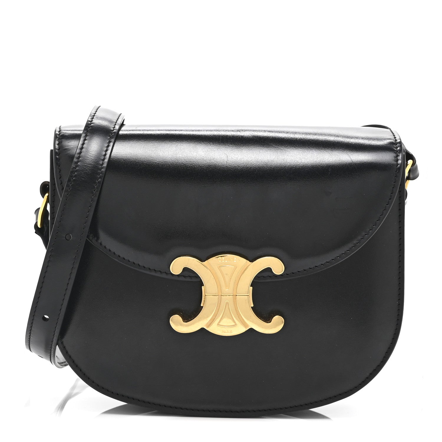 Shiny Calfskin Besace Clea Triomphe Black
