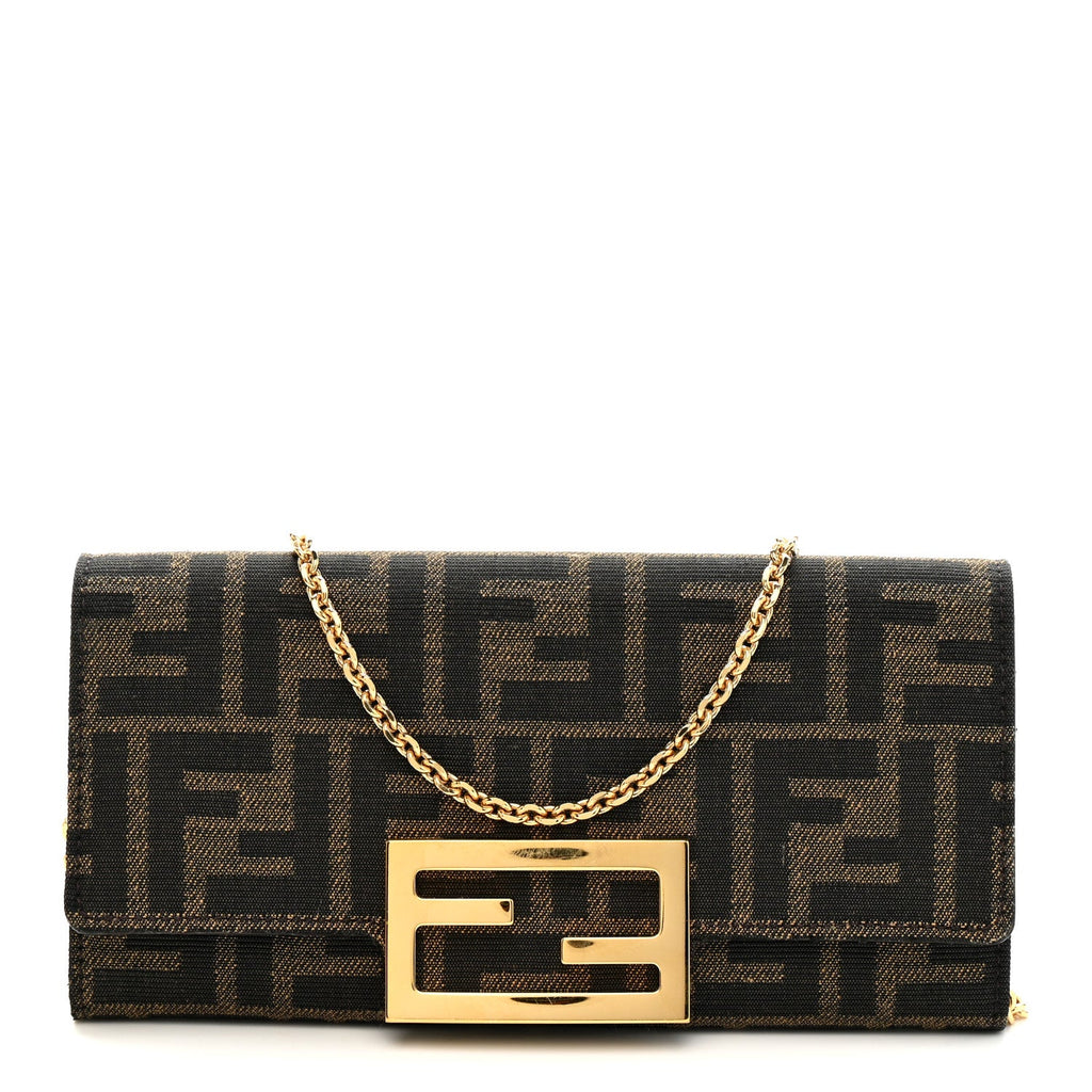 Fabric Jacquard FF 1974 Continental Wallet On Chain Tobacco Moro