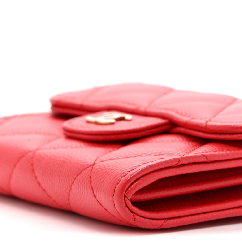Caviar Quilted Flap  Holder On Chain Red