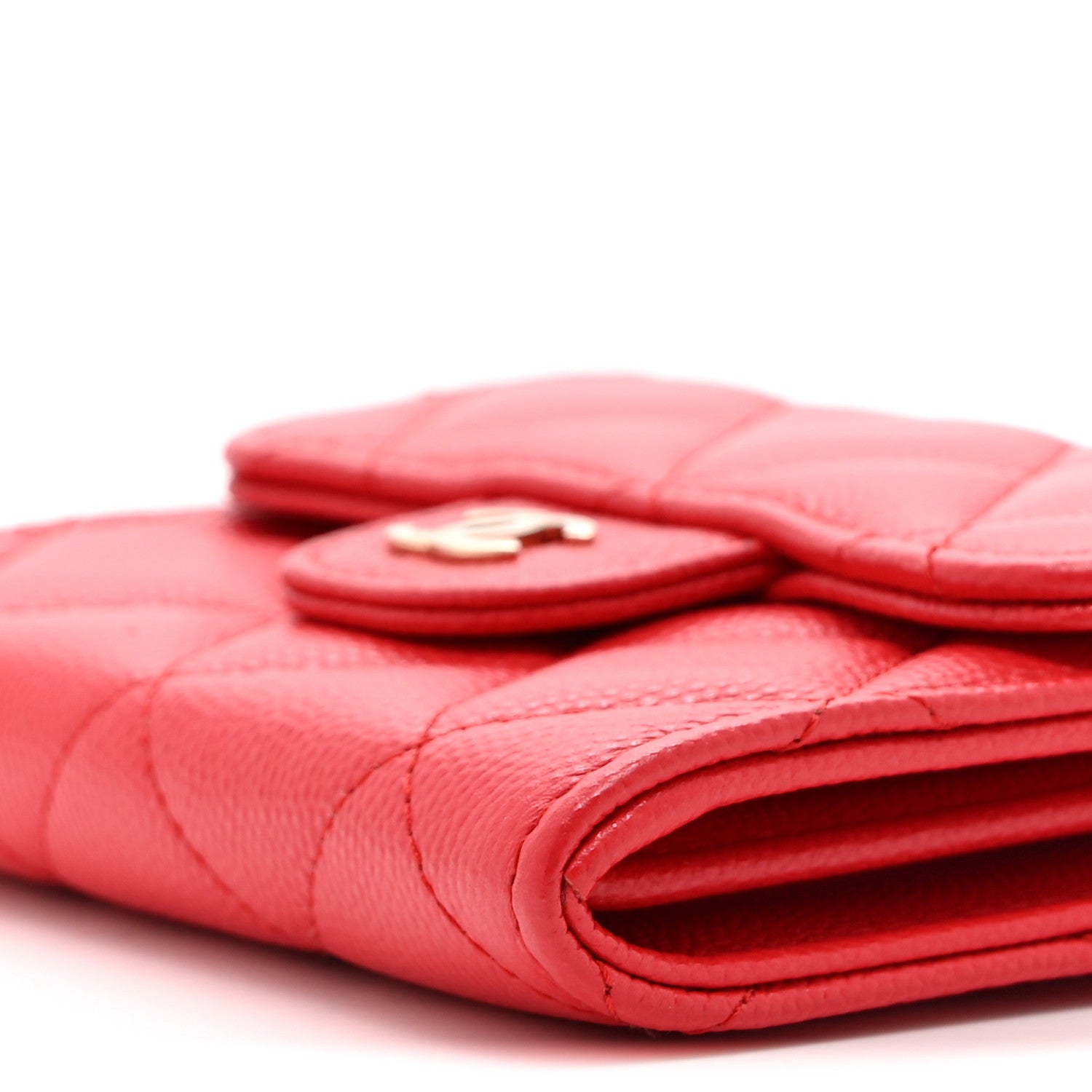 Caviar Quilted Flap  Holder On Chain Red