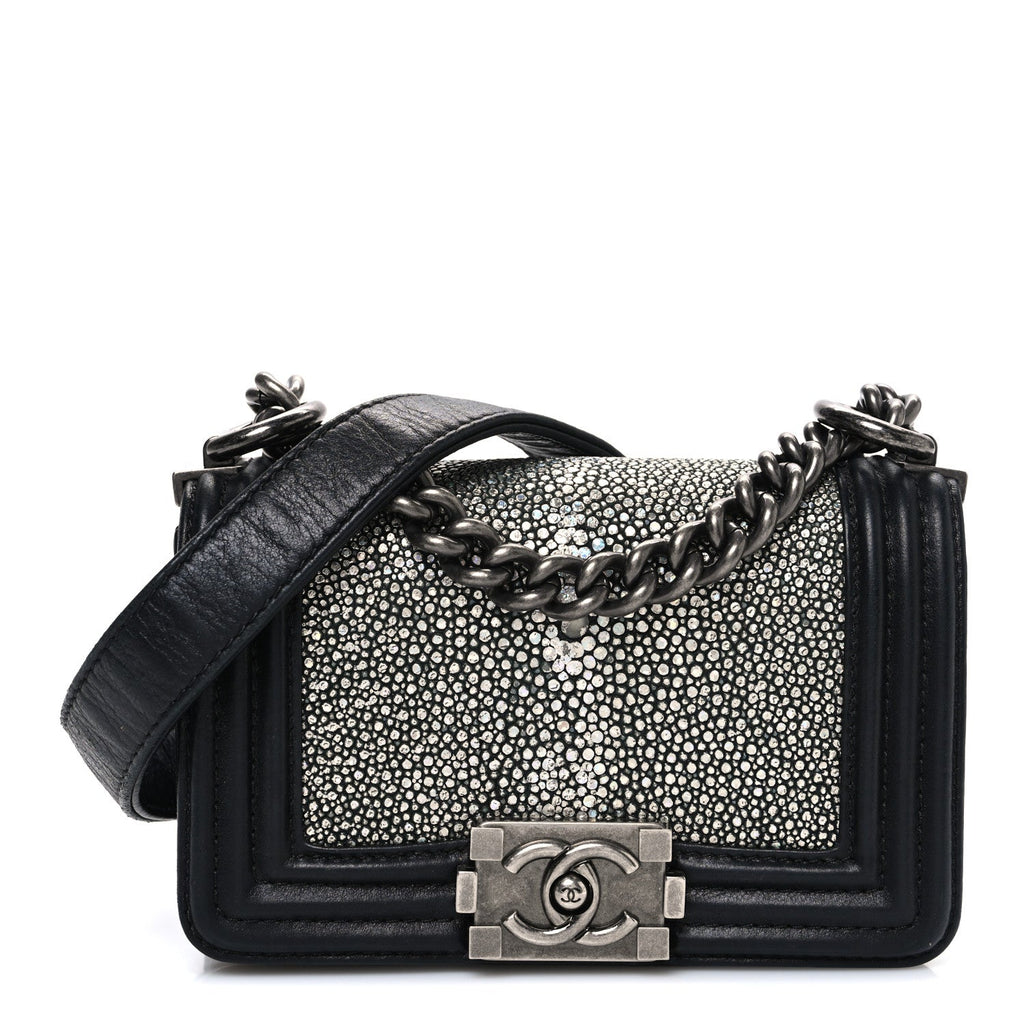 Galuchat Stingray Mini Boy Flap Black Silver