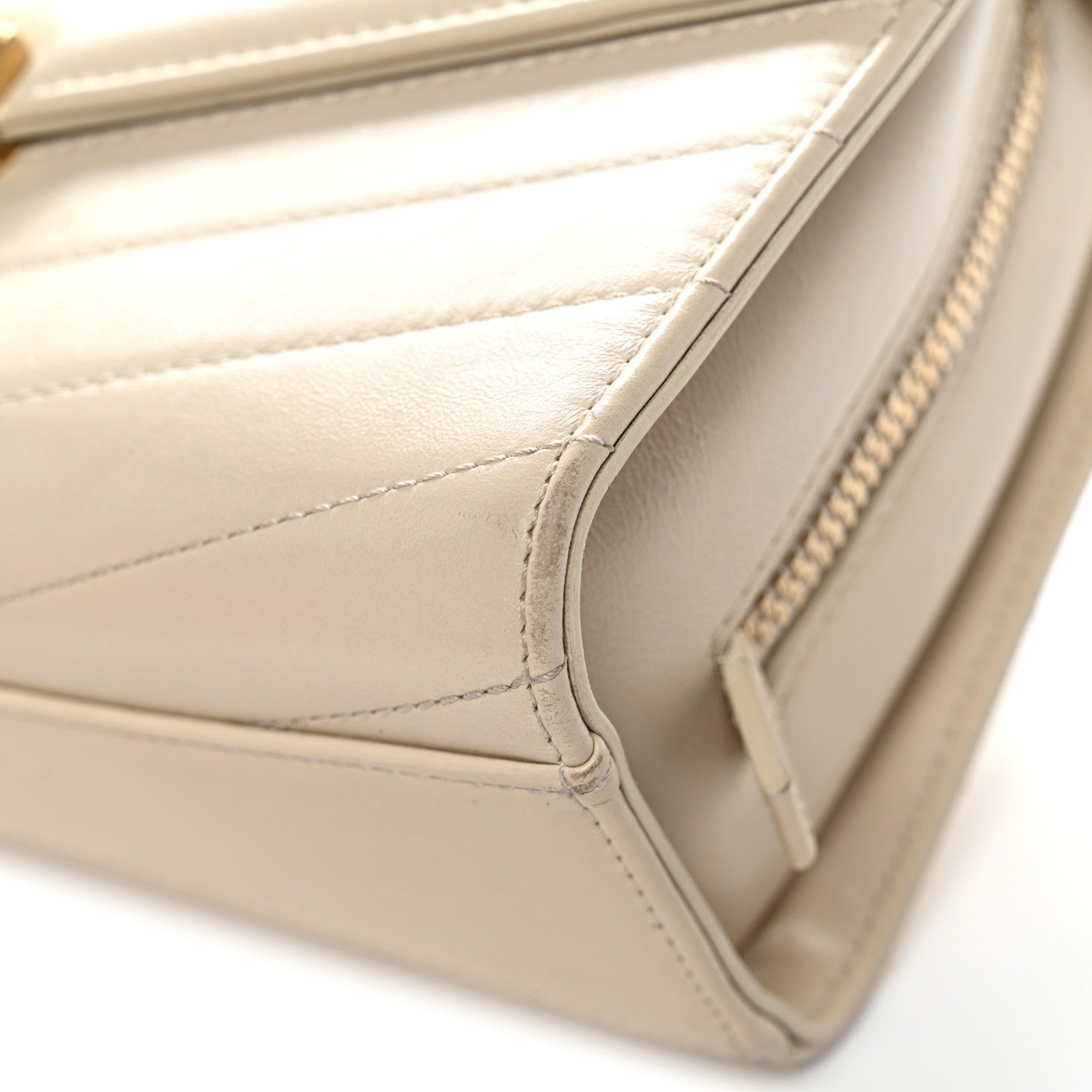 Calfskin Chevron Quilted Large Medal Flap Light Beige