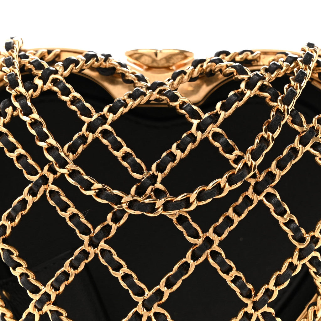 Metal Lambskin Quilted CC Heart Minaudiere Crossbody Black