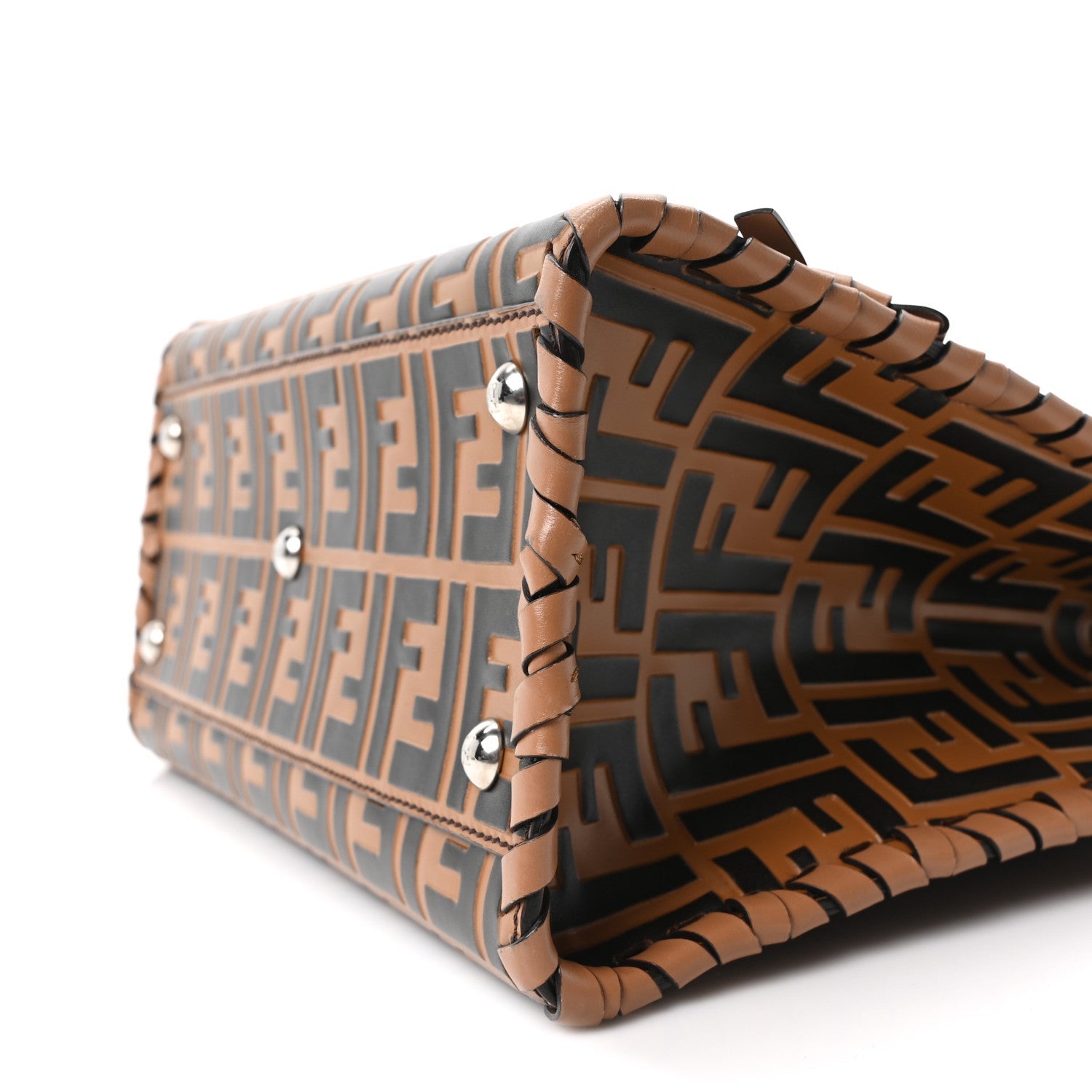 Vitello Century F is Fendi Whipstitch Threads FF Embossed Small Runaway Satchel Tobacco Orzo