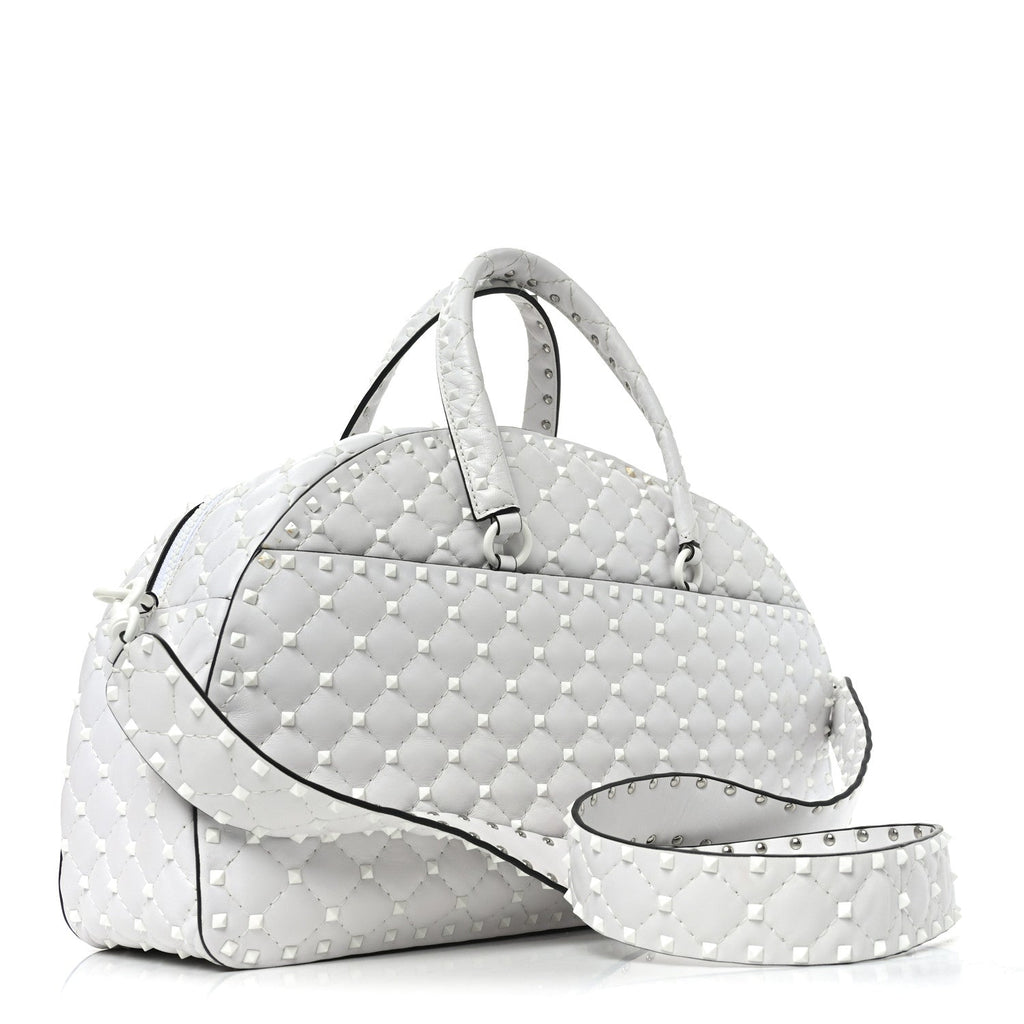 Lambskin Free Rockstud Spike Bowling Bag White