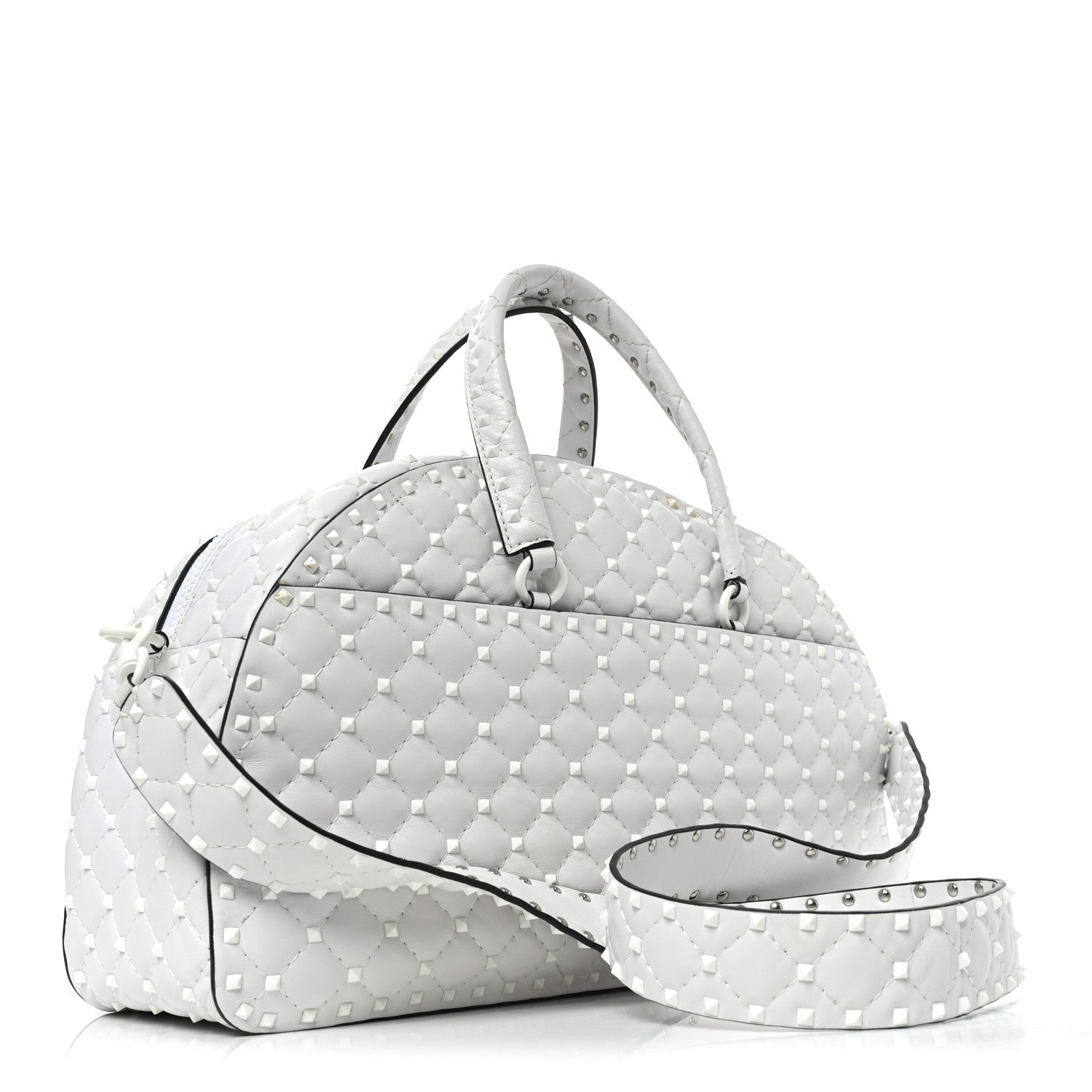 Lambskin Free Rockstud Spike Bowling Bag White