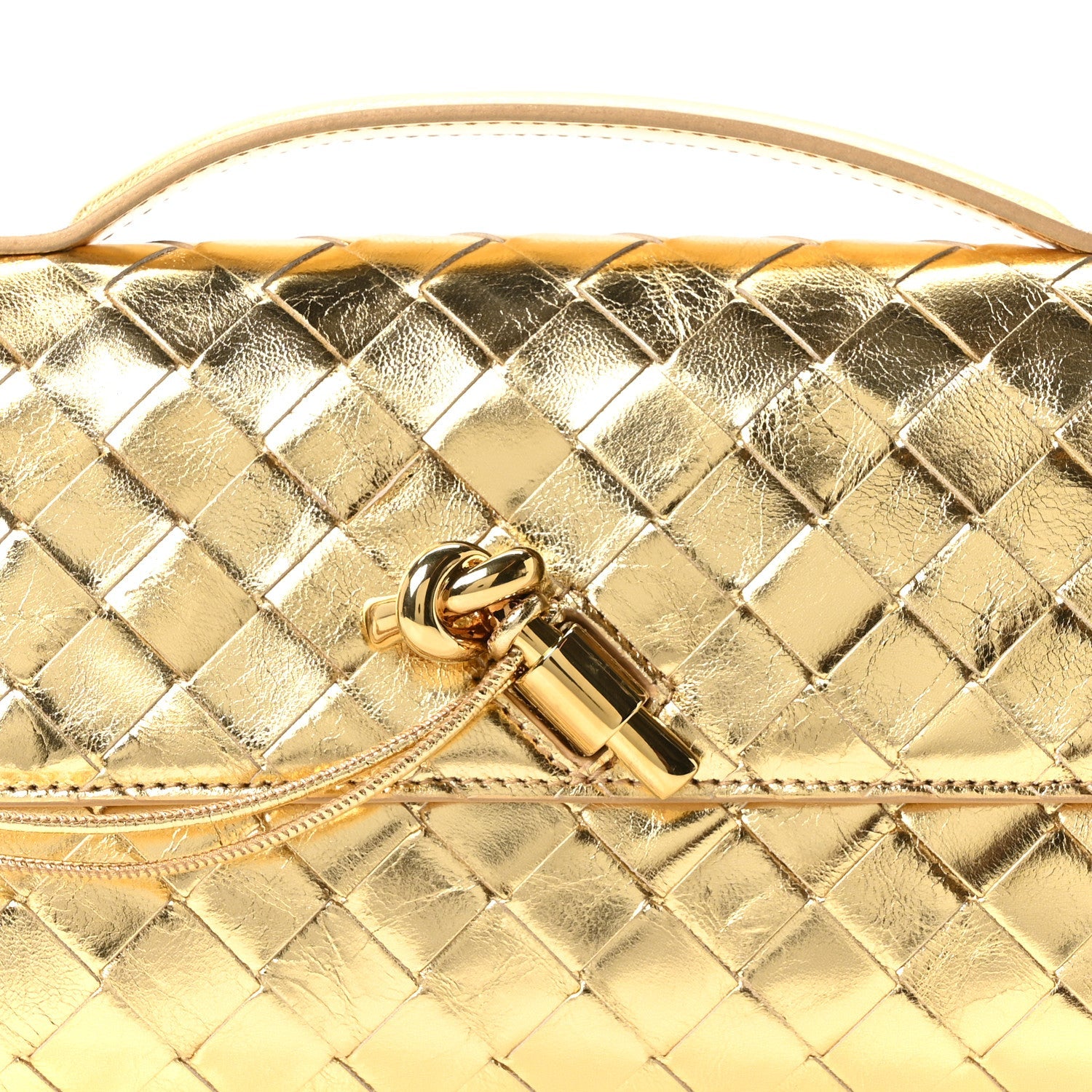 Metallic Lambskin Intrecciato Long Andiamo Top Handle Clutch Gold