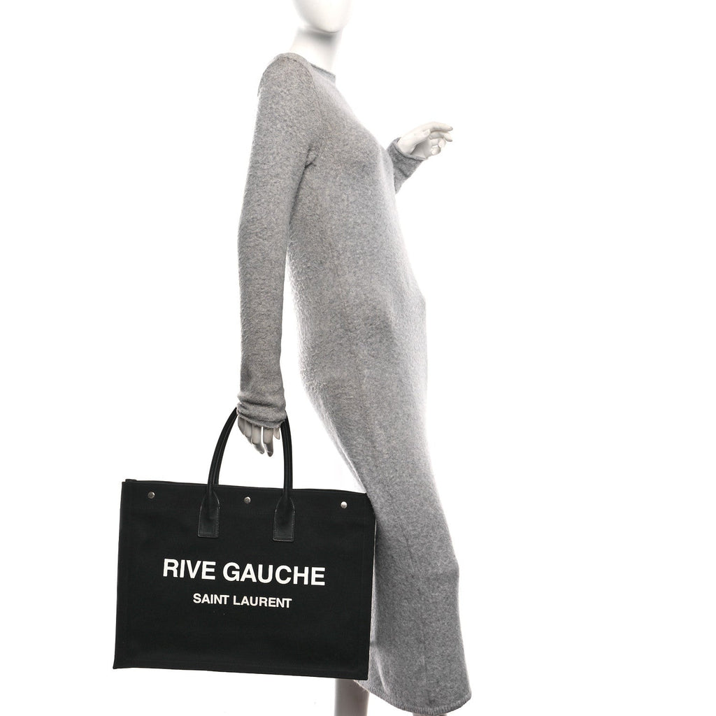 Linen Calfskin Rive Gauche Tote Black