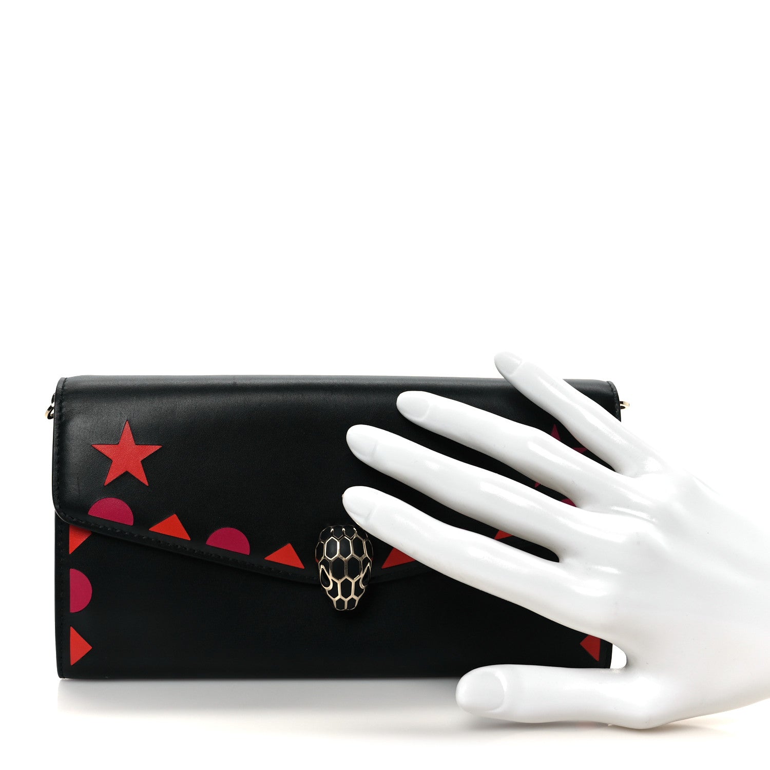 Calfskin Serpenti Forever Star Chain Wallet Black Red