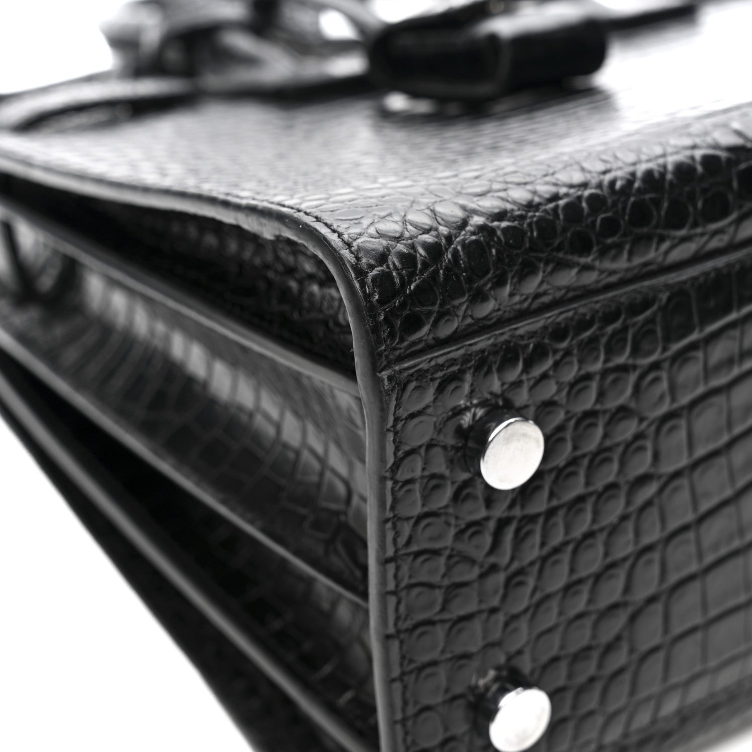 Calfskin Crocodile Embossed Baby Sac De Jour Black