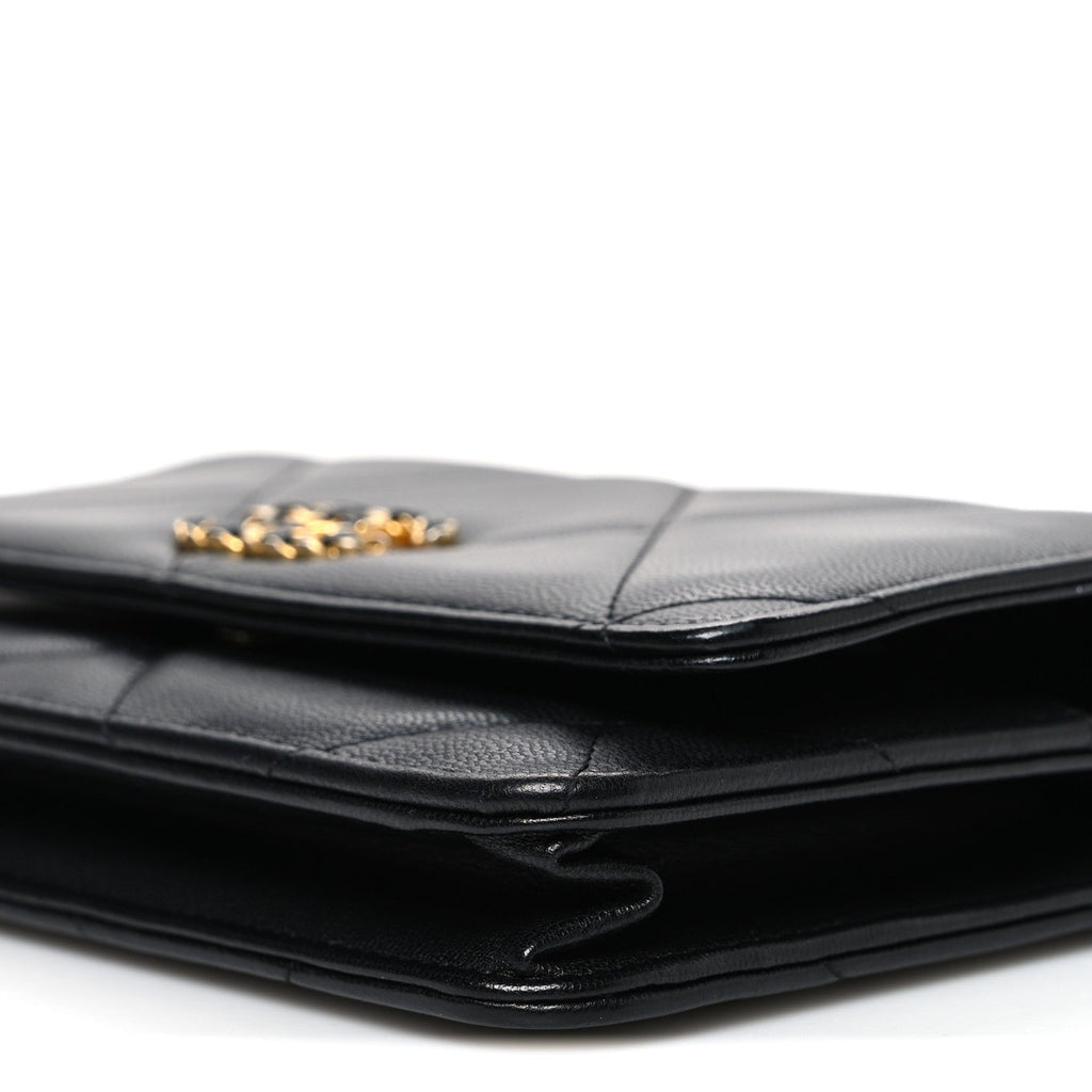 Lambskin Quilted Chanel 19 Wallet On Chain WOC Black