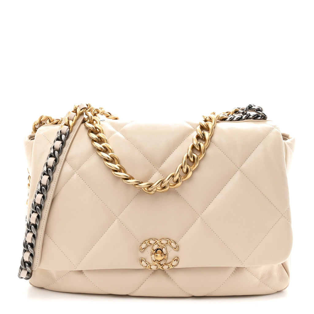 Goatskin Quilted Maxi Chanel 19 Flap Beige