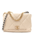 Goatskin Quilted Maxi Chanel 19 Flap Beige