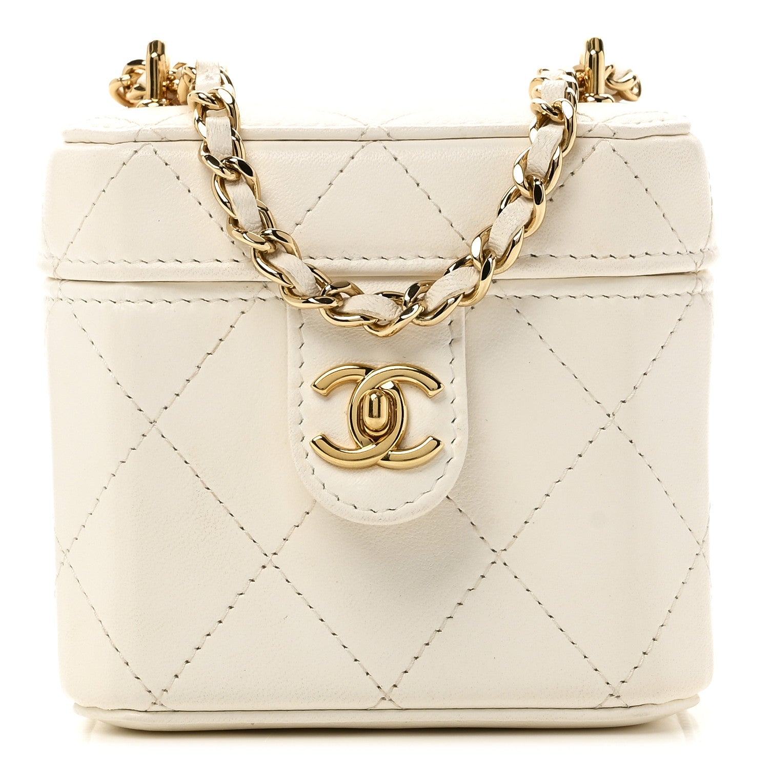 Lambskin Quilted Vanity Clutch With Chain White