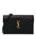 Grain De Poudre Matelasse Chevron Monogram Envelope Chain Wallet Black