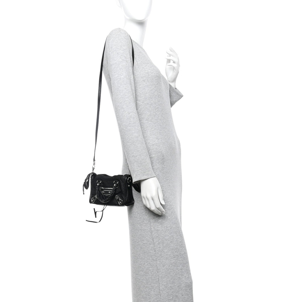 Chevre Silver Metallic Edge Hardware Nano City Black
