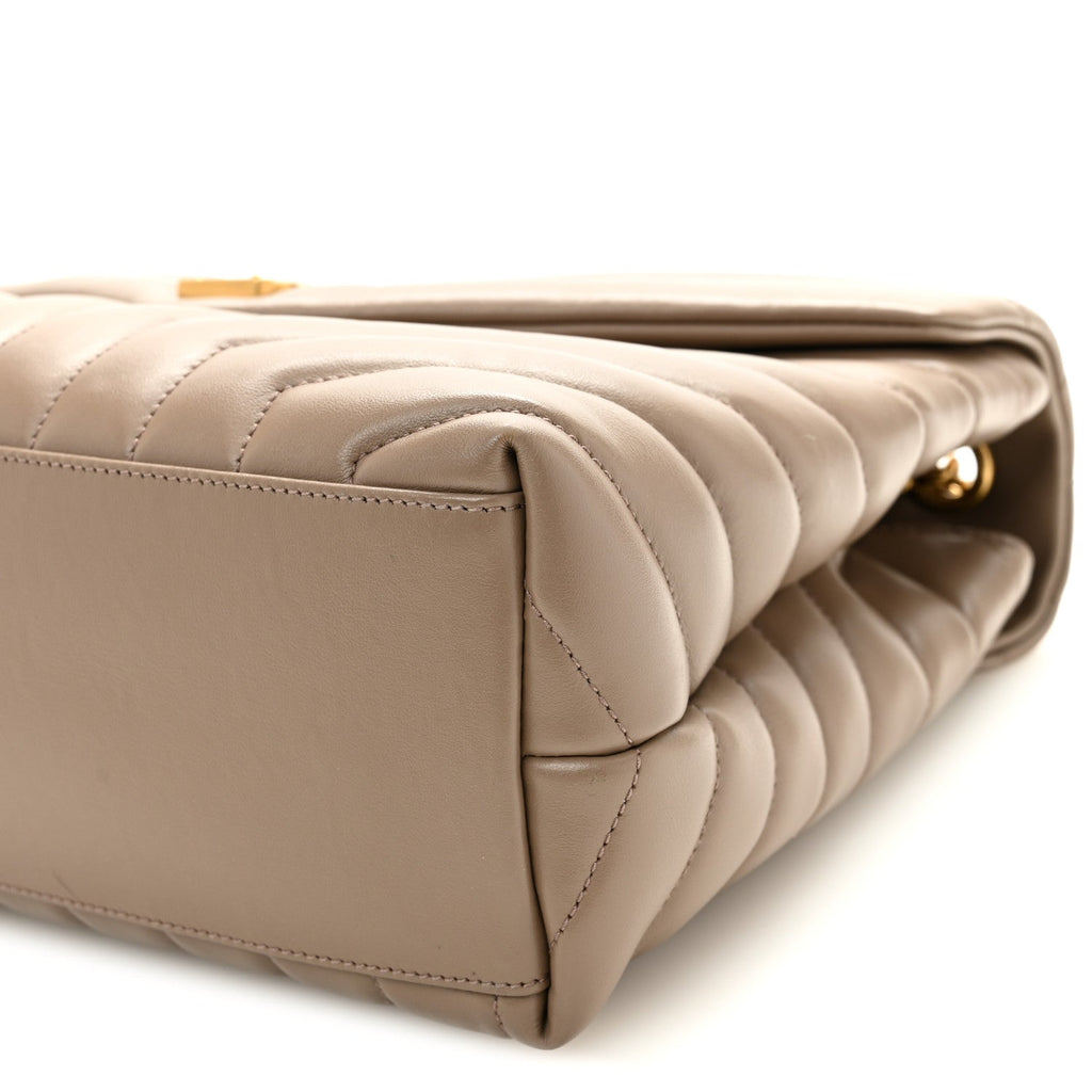 Calfskin Y Quilted Monogram Medium Loulou Chain Satchel Dark Beige
