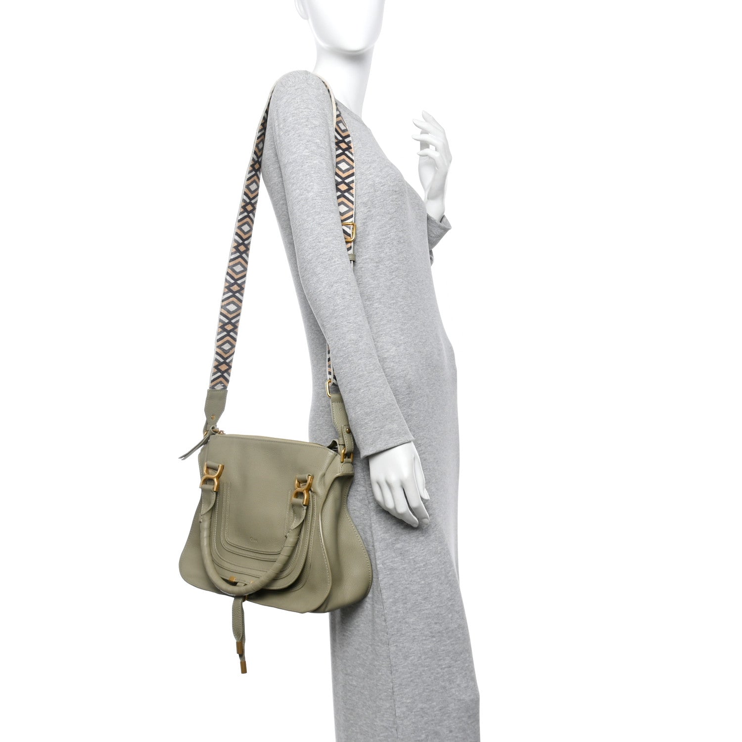 Calfskin Braided Medium Marcie Double Carry Slate Green