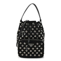Tessuto Nylon Saffiano Grommets Mini Bucket Crossbody Bag Black