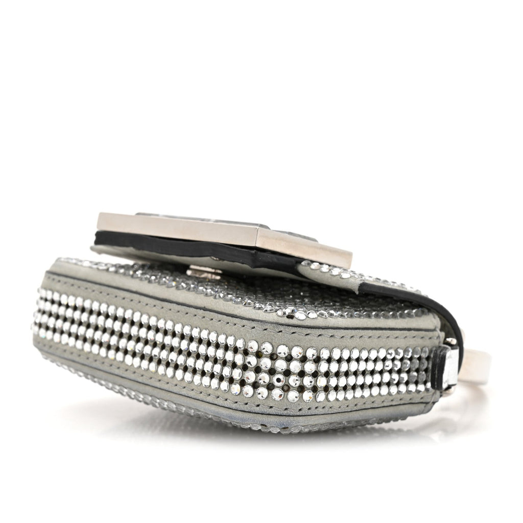 Nubuck Crystal Catalan Mirror Nano Maxi Buckle Baguette Charm Pietra Argento