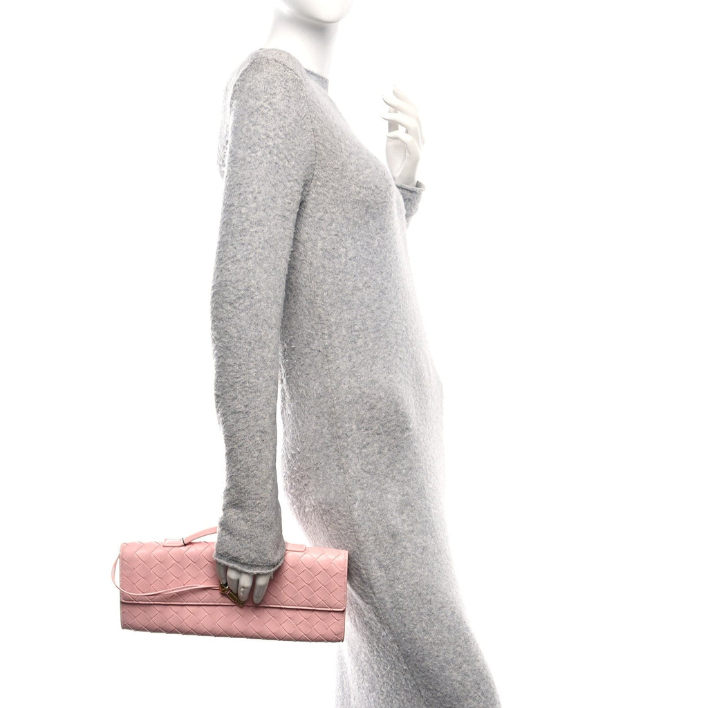 Nappa Intrecciato Long Andiamo Top Handle Clutch Rose