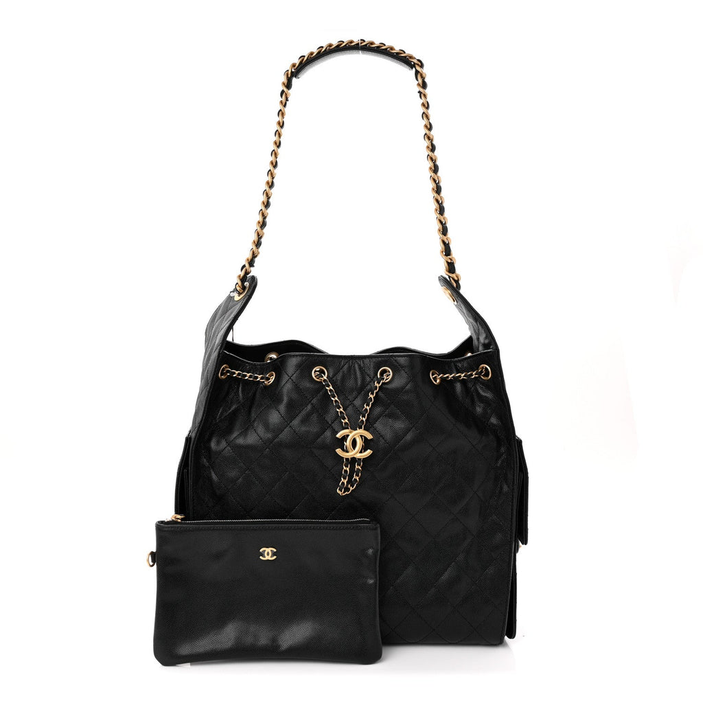Caviar Quilted Medium Chanel 25 Handbag Black