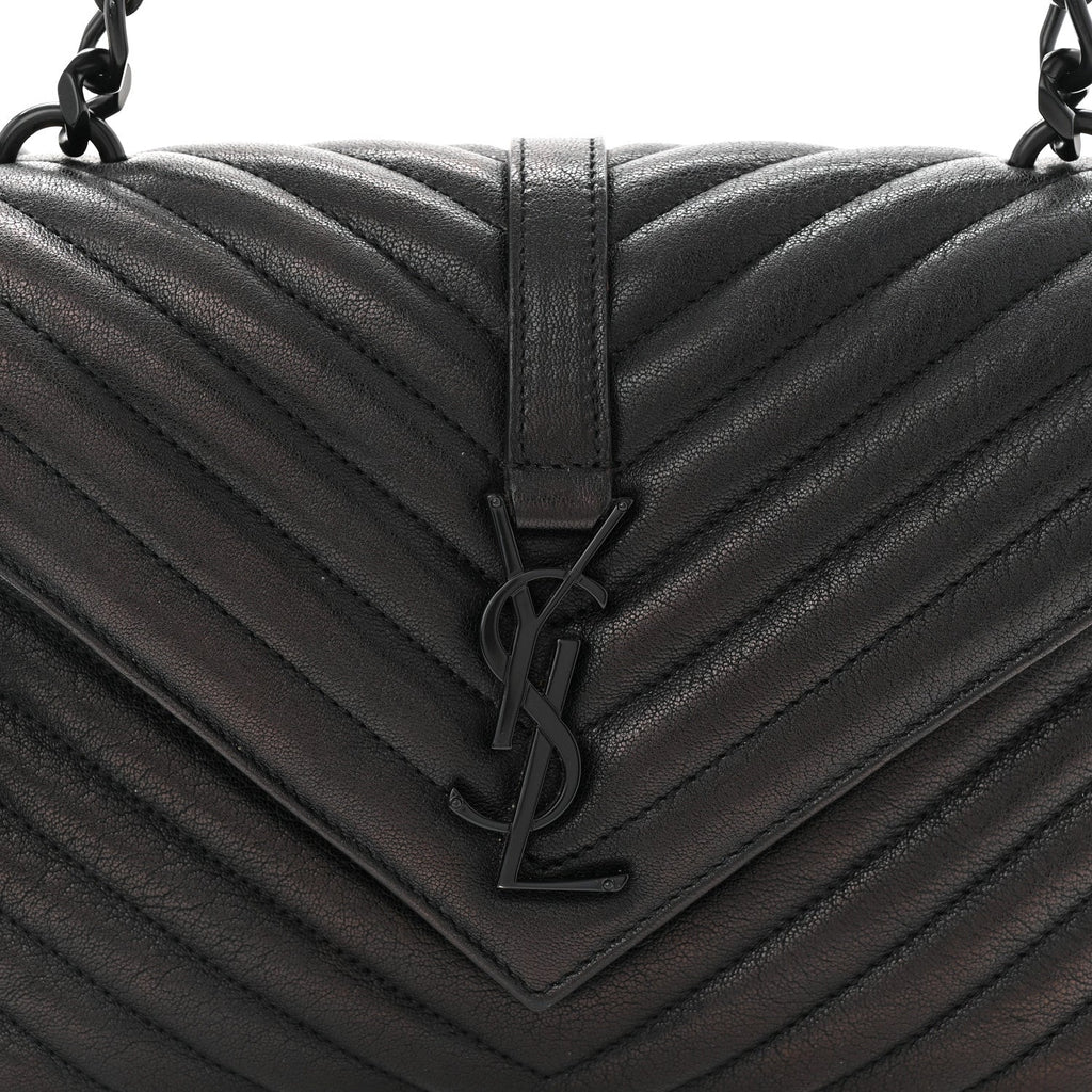 Sheepskin Matelasse Chevron Monogram Monochrome Medium College Bag Black