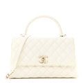 Caviar Quilted Small Coco Handle Flap White