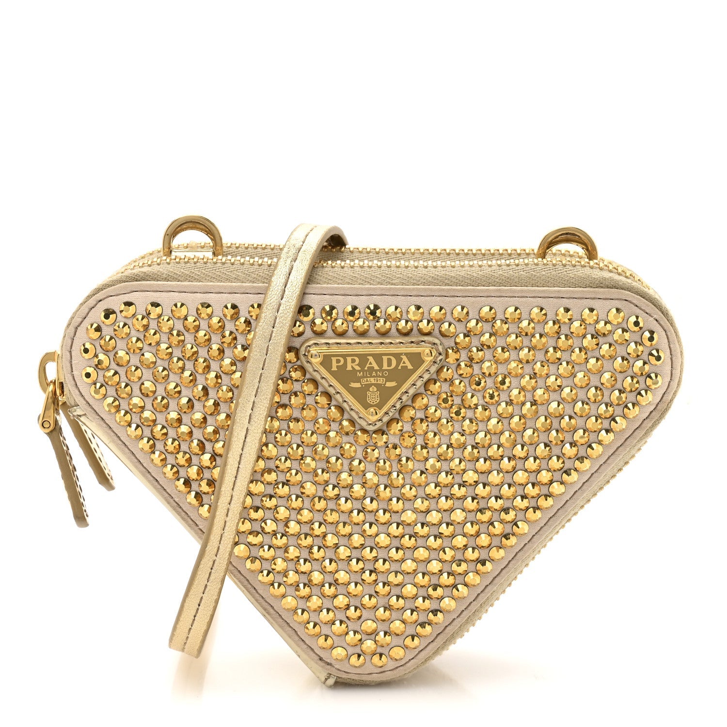 Satin Crystal Mini Triangle Crossbody Pouch Platino